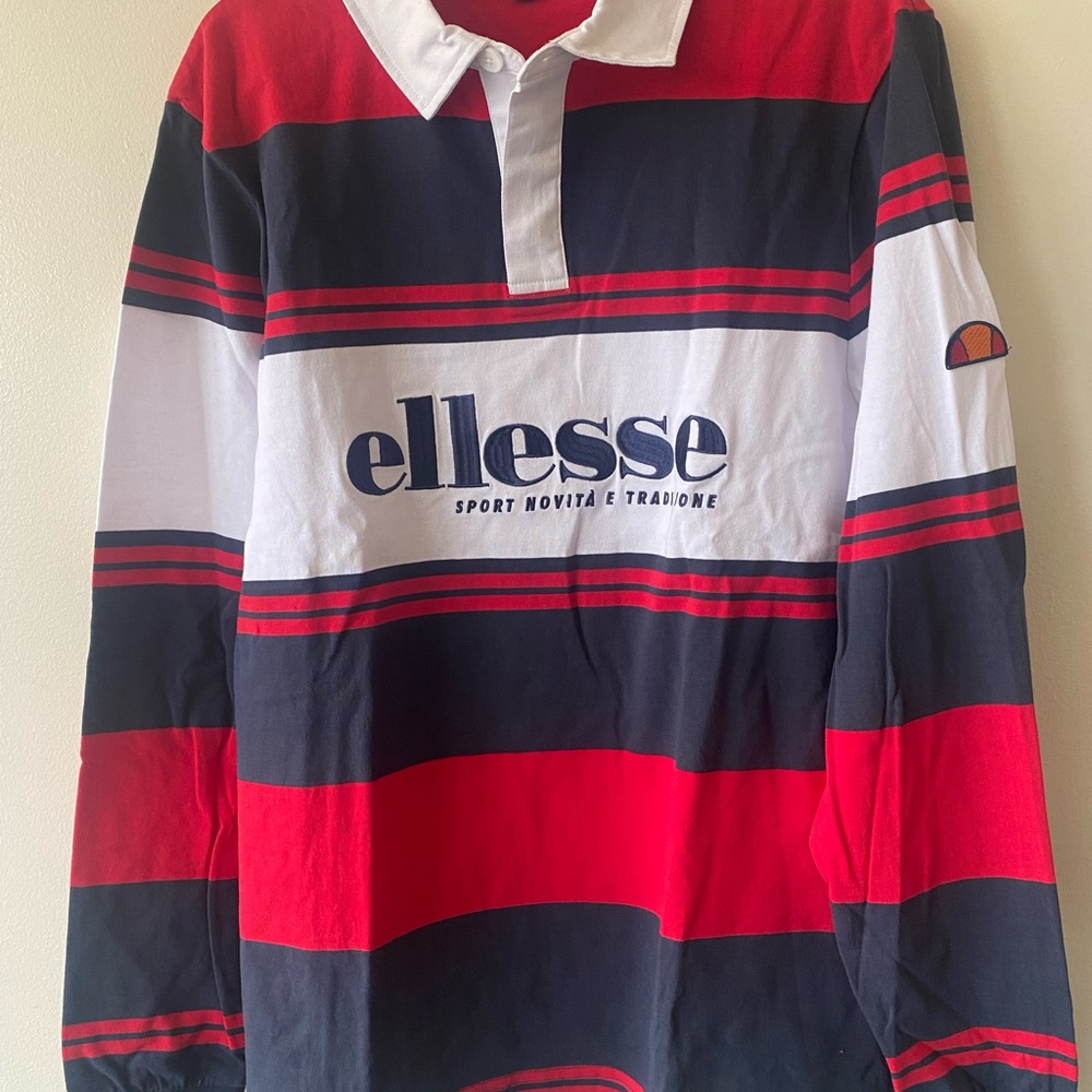 Ellesse Rugby Shirt Red White and Navy